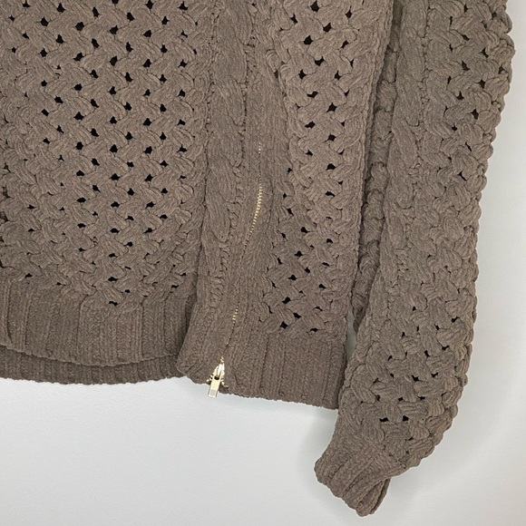 Anthropologie POL Chunky Sweater Open Weave Dark Gray Medium Zipper Accent - Picture 3 of 5